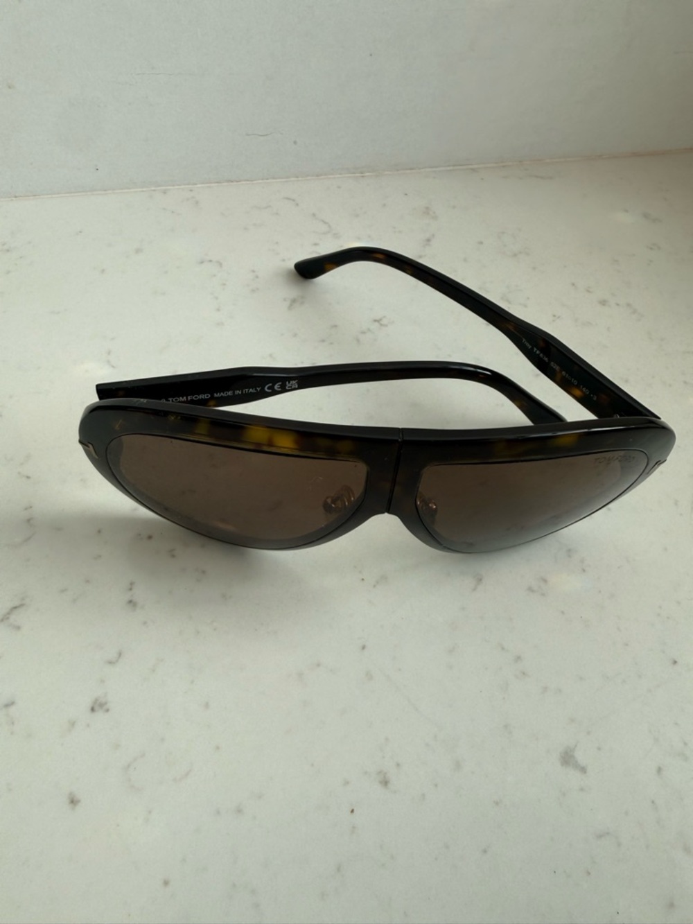 Tom Ford Tortoiseshell Shield Sunglasses - Dark Brown Lenses